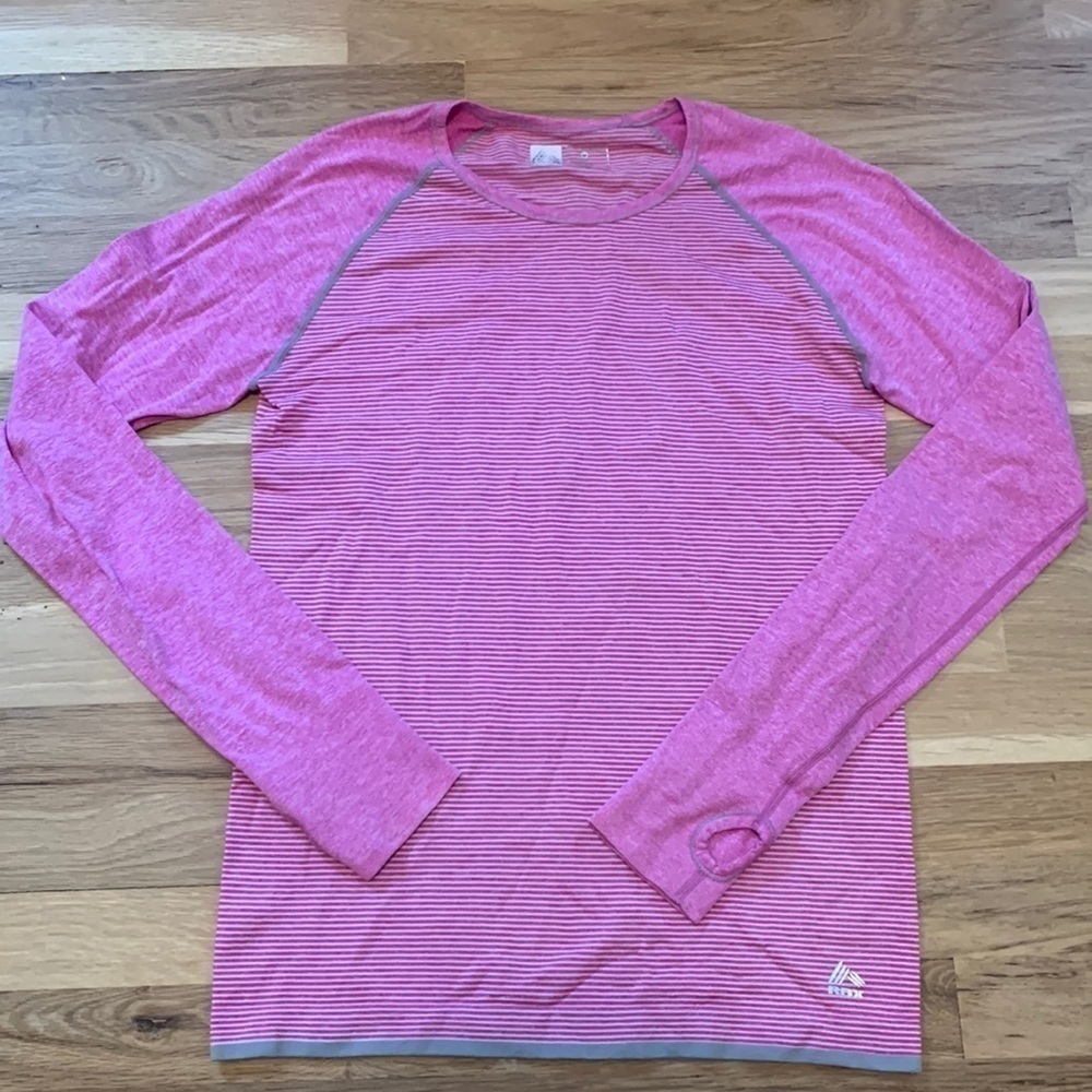 Rbx Performance Active Long Sleeve Stretchy Workout Striped Shirt Pink Women’s M